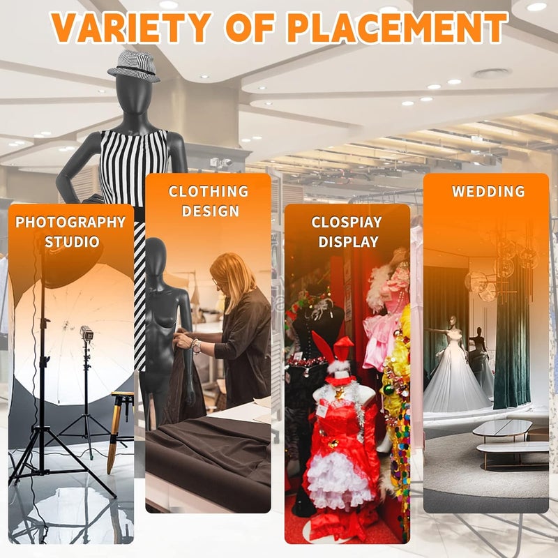 SHAREWIN Female Mannequin Black Dress Form Full Body Manikin Body 70 Inches Adjustable Maniquins Dress Model Plastic Detachable Manequins Stand Metal Base Metal Connector - Image 2
